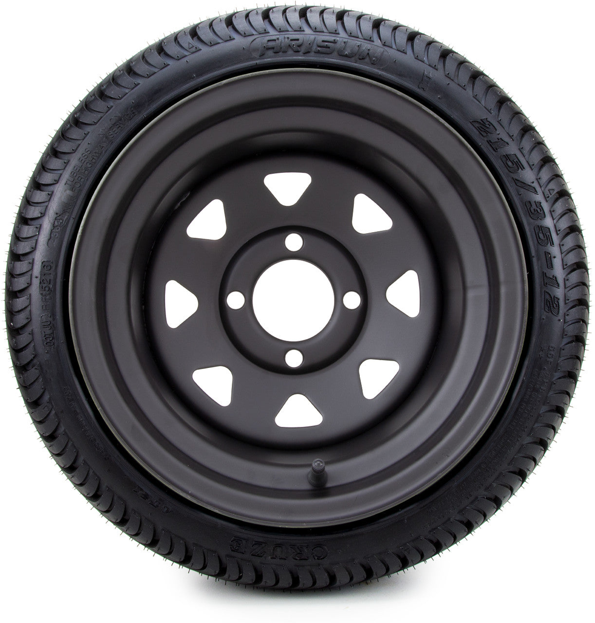 12"x7.5'' Black Steel 8 Spoke Golf Cart  LowPro Tires and Wheels Combo