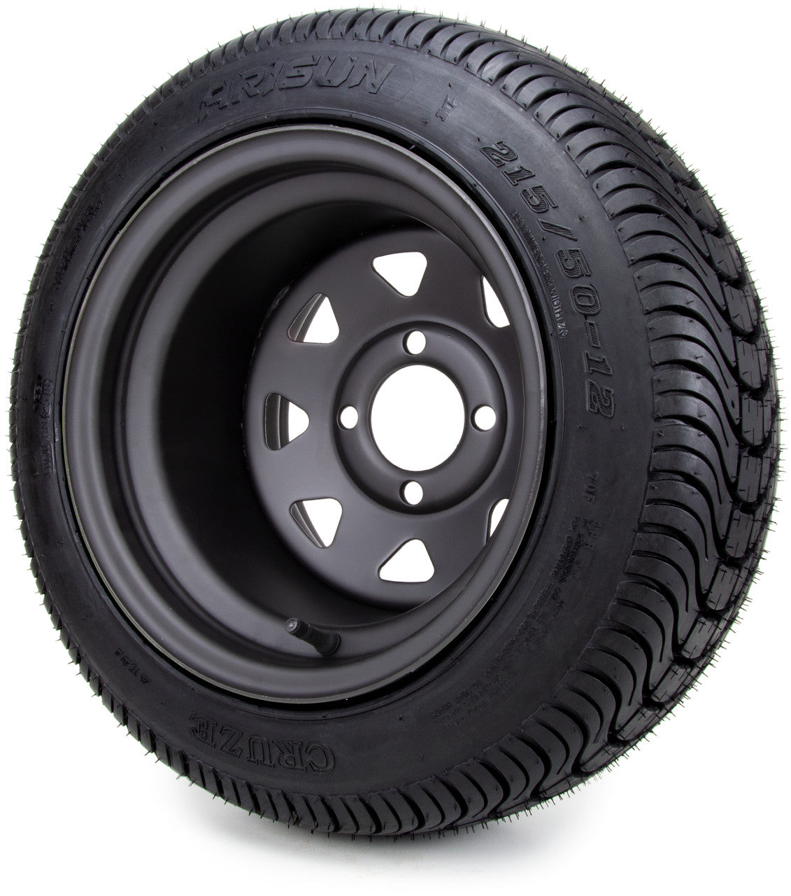 12"x7.5'' Black Steel 8 Spoke Golf Cart  LowPro Tires and Wheels Combo