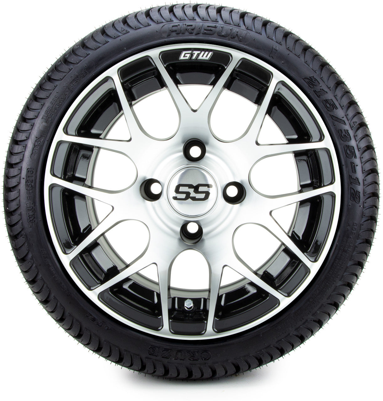 12" GTW Pursuit Machined Black 12x7 - LowPro Street Tire and Wheels Combo