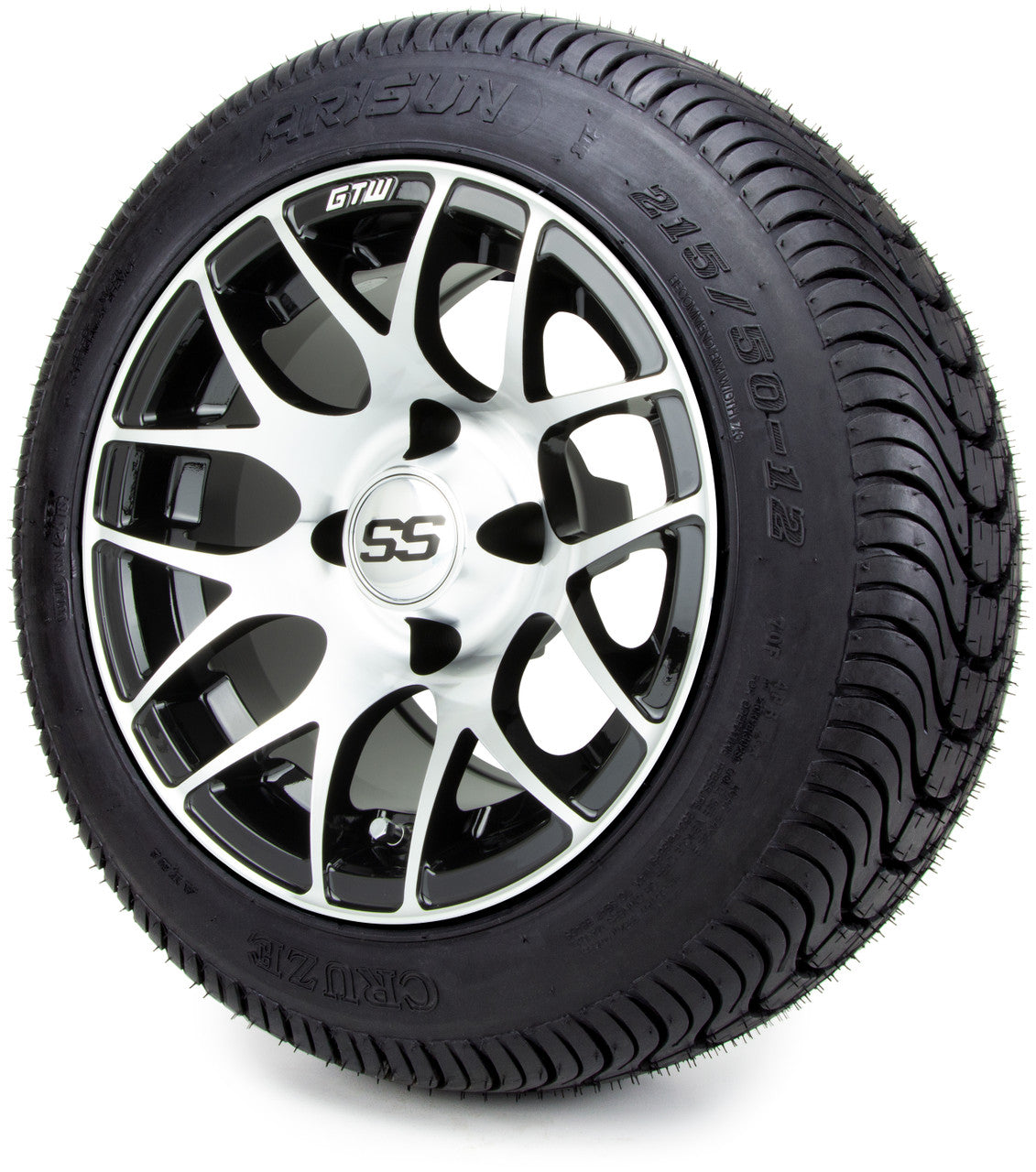 12" GTW Pursuit Machined Black 12x7 - LowPro Street Tire and Wheels Combo