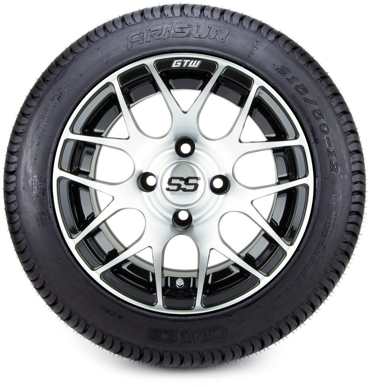 12" GTW Pursuit Machined Black 12x7 - LowPro Street Tire and Wheels Combo