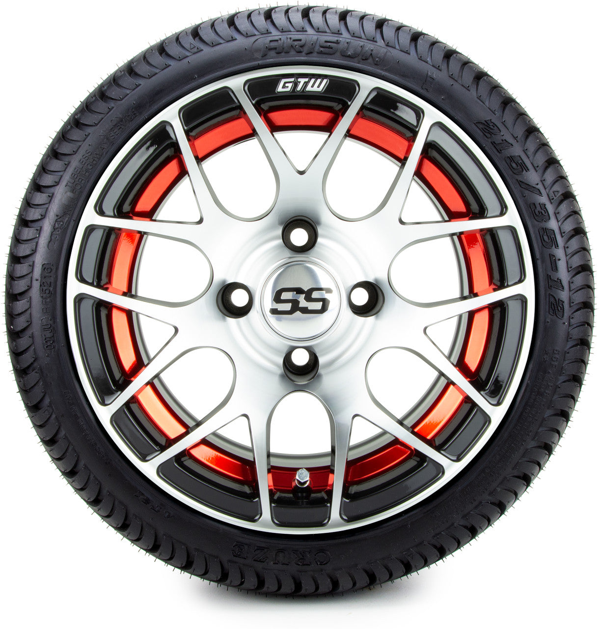 12" GTW Pursuit Machined Black and Red 12x7 - LowPro Street Tire and Wheels Combo