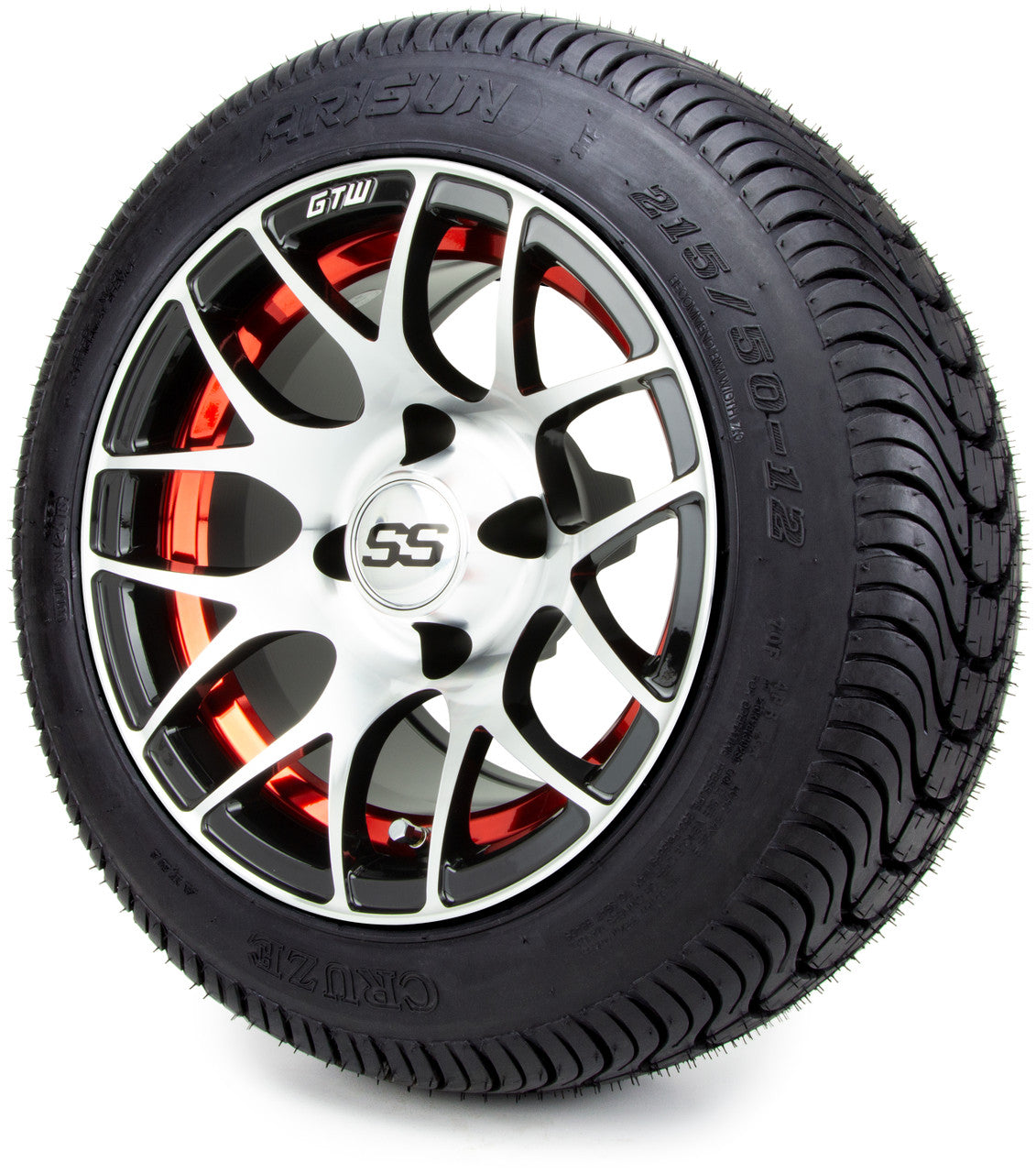 12" GTW Pursuit Machined Black and Red 12x7 - LowPro Street Tire and Wheels Combo