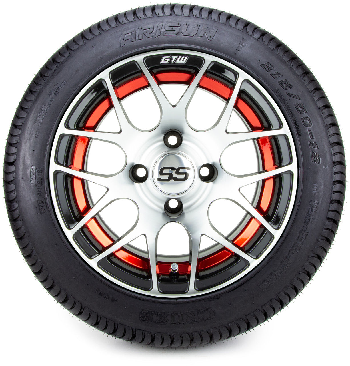 12" GTW Pursuit Machined Black and Red 12x7 - LowPro Street Tire and Wheels Combo