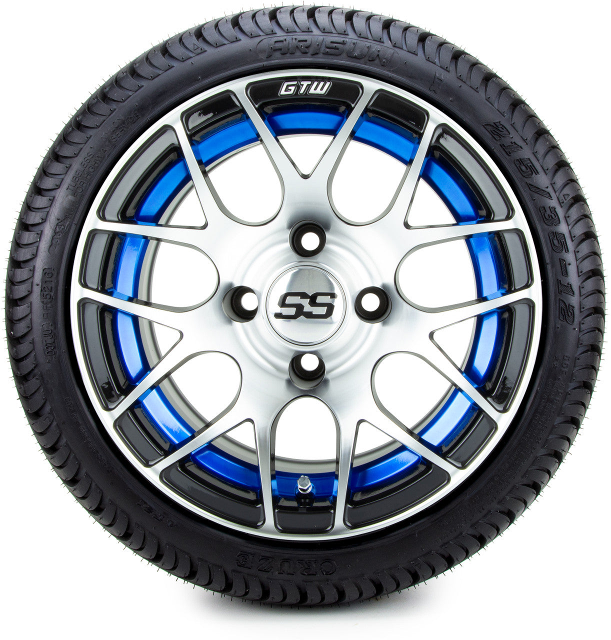 12" GTW Pursuit Machined Black and Blue 12x7 - LowPro Street Tire and Wheels Combo
