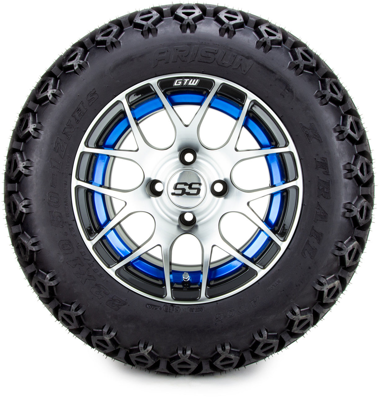 12" GTW Pursuit Machined Black and Blue 12x7 - Lifted Tires and Wheels Combo