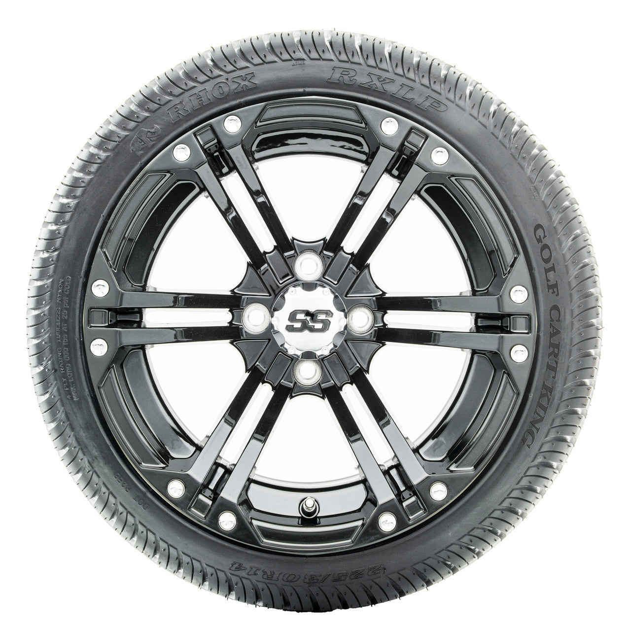 14" RHOX RX351 Gloss Black Wheels and LowPro Tires Combo