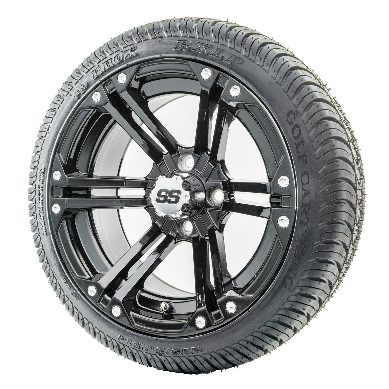 14" RHOX RX351 Gloss Black Wheels and LowPro Tires Combo