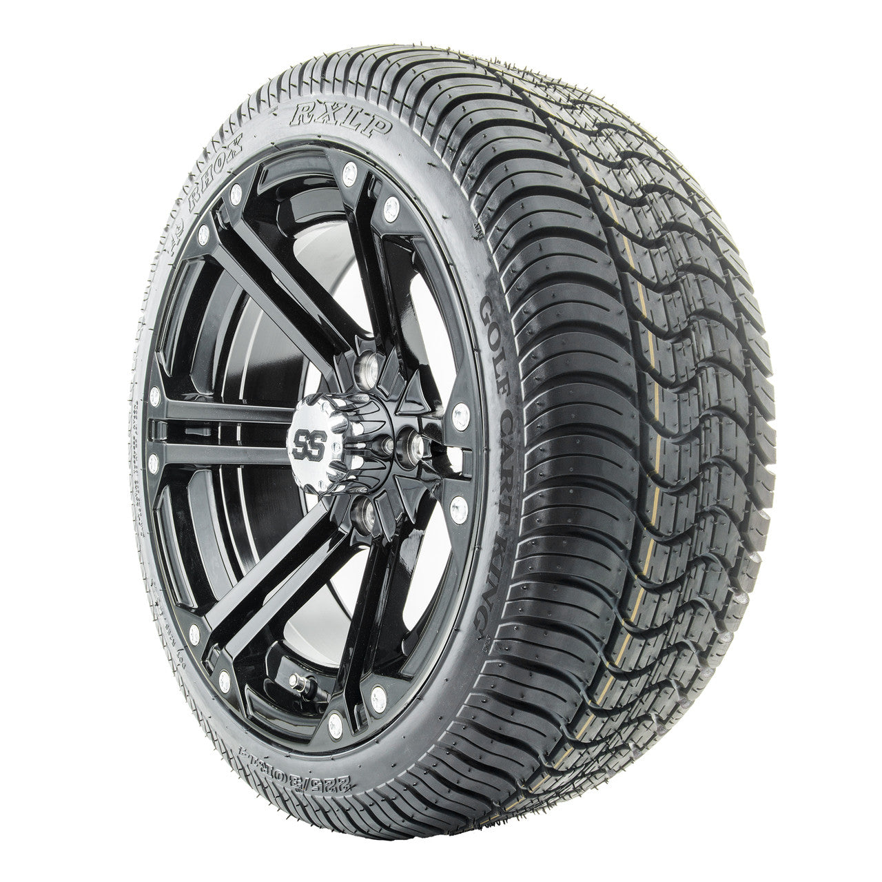 14" RHOX RX351 Gloss Black Wheels and LowPro Tires Combo