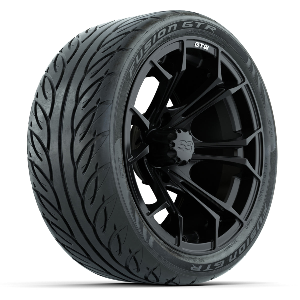14-inch GTW Matte Black Spyder Wheels with 205/40-R14 Fusion GTR Street Tires (Set of 4)