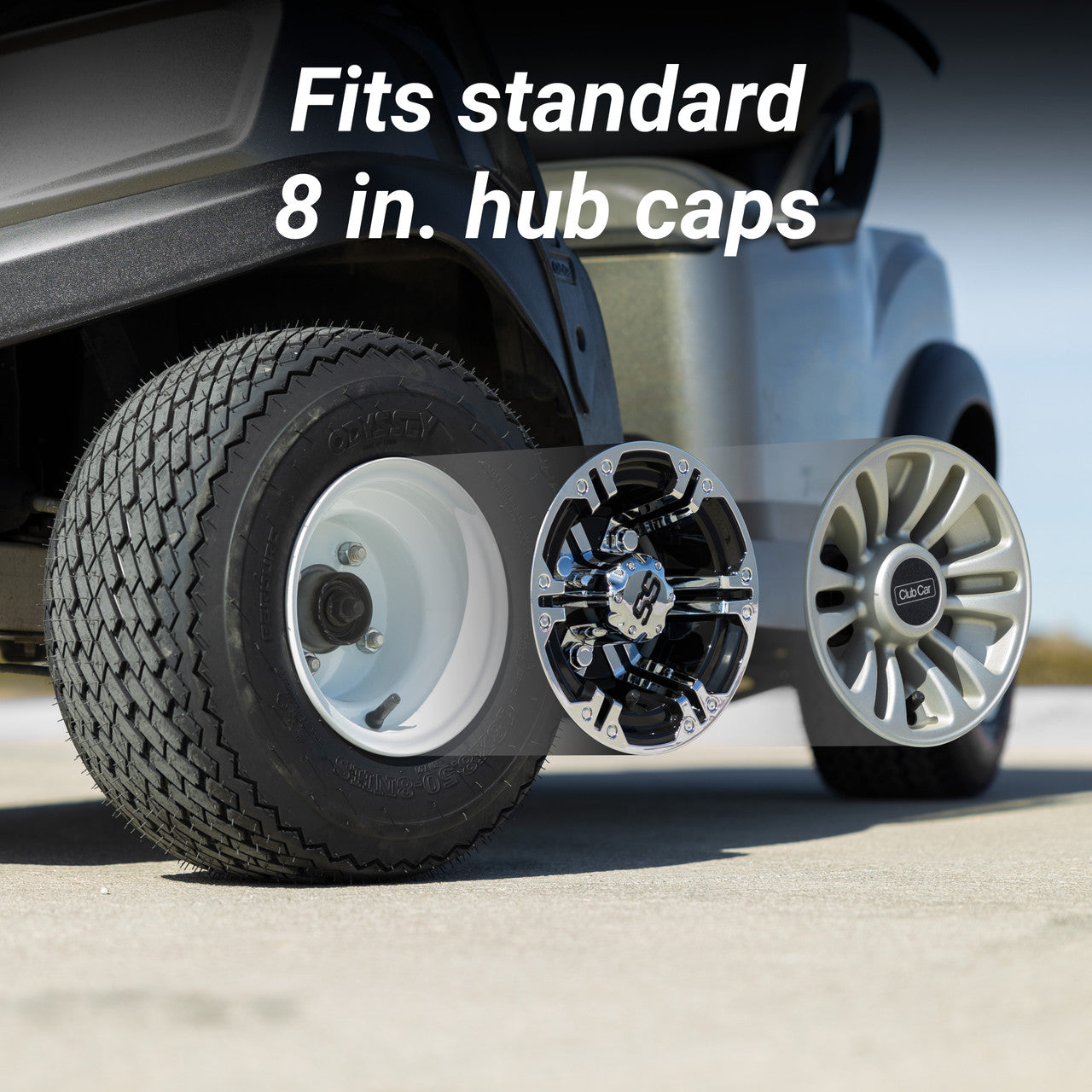 8" Steel Golf Cart Wheels Glossy White and (18/8.5-8) DOT Golf Cart Tires - Set of Four
