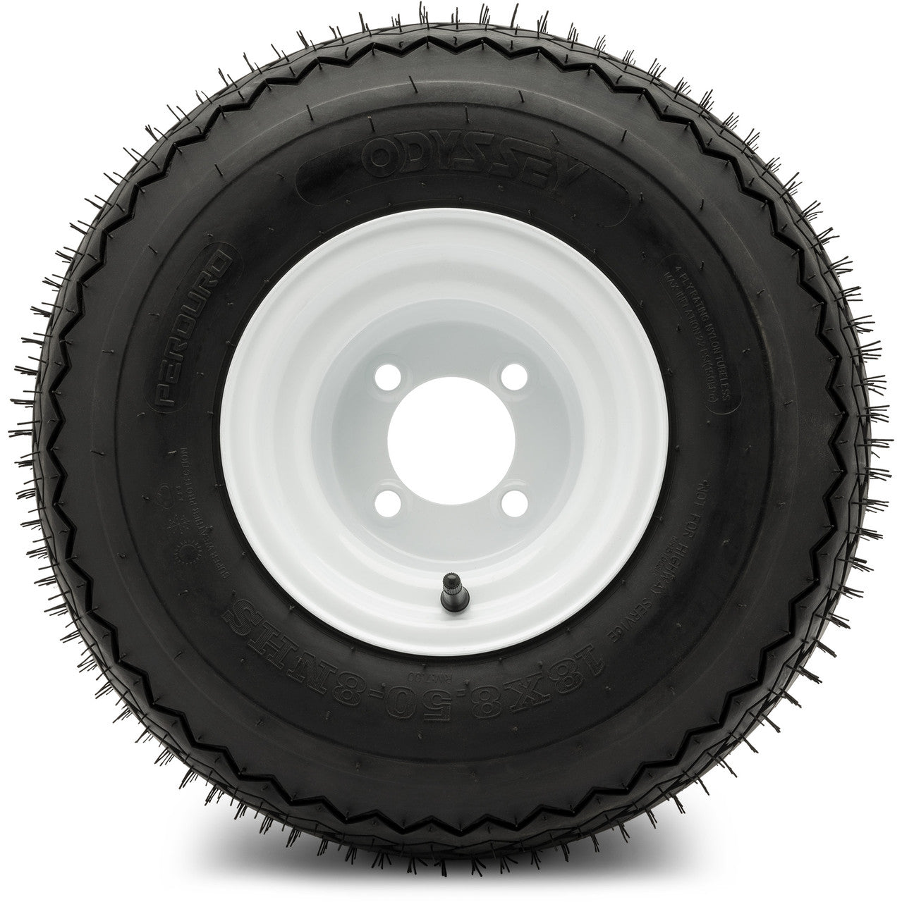 Odyssey Perduro Tire and 18x8.5-8 Steel Wheel Glossy White