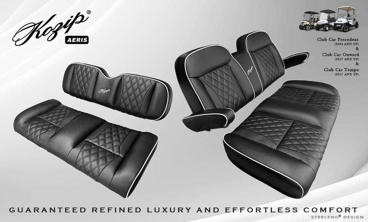 Kozip Aeris Front & Rear Seat Cushion Set – Black/White – Club Car Precedent / Tempo / Onward