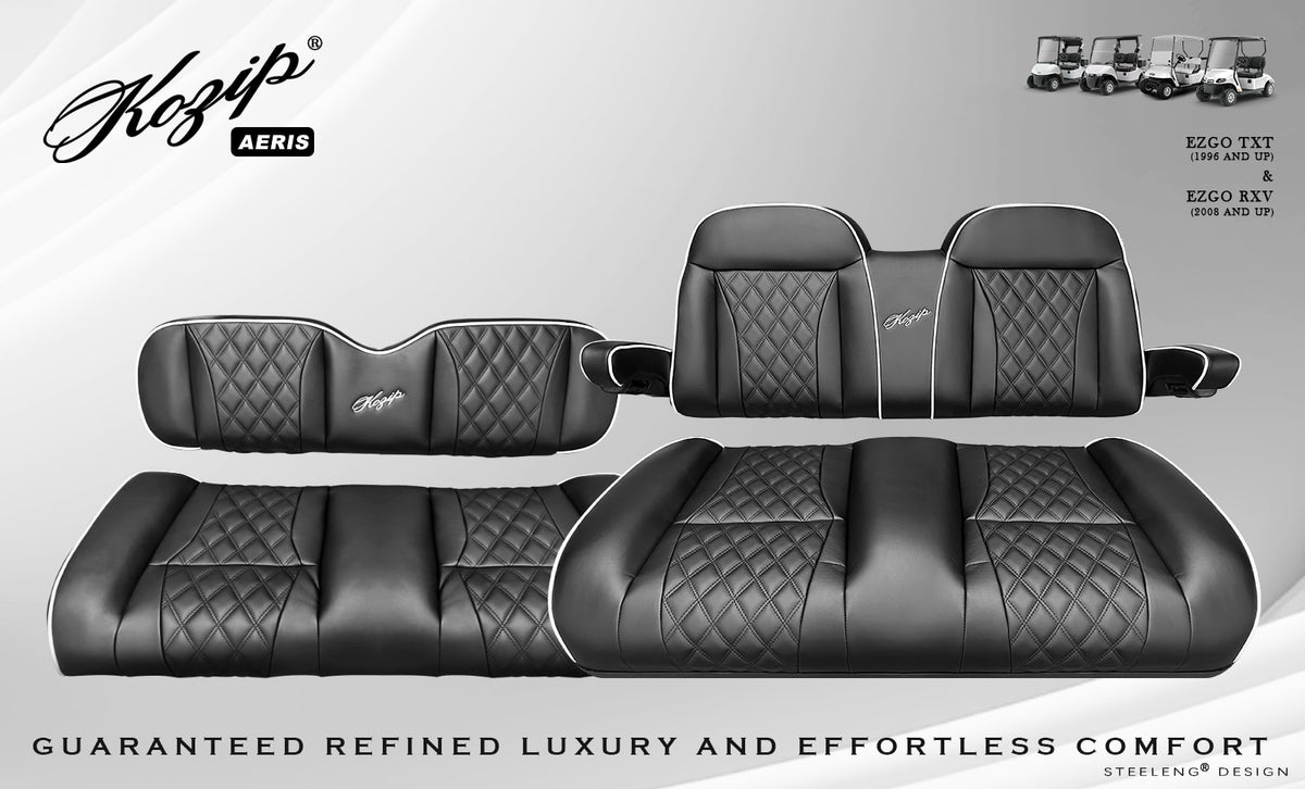 Kozip Aeris Front & Rear Seat Cushion Set – Black/White – EZGO RXV / TXT