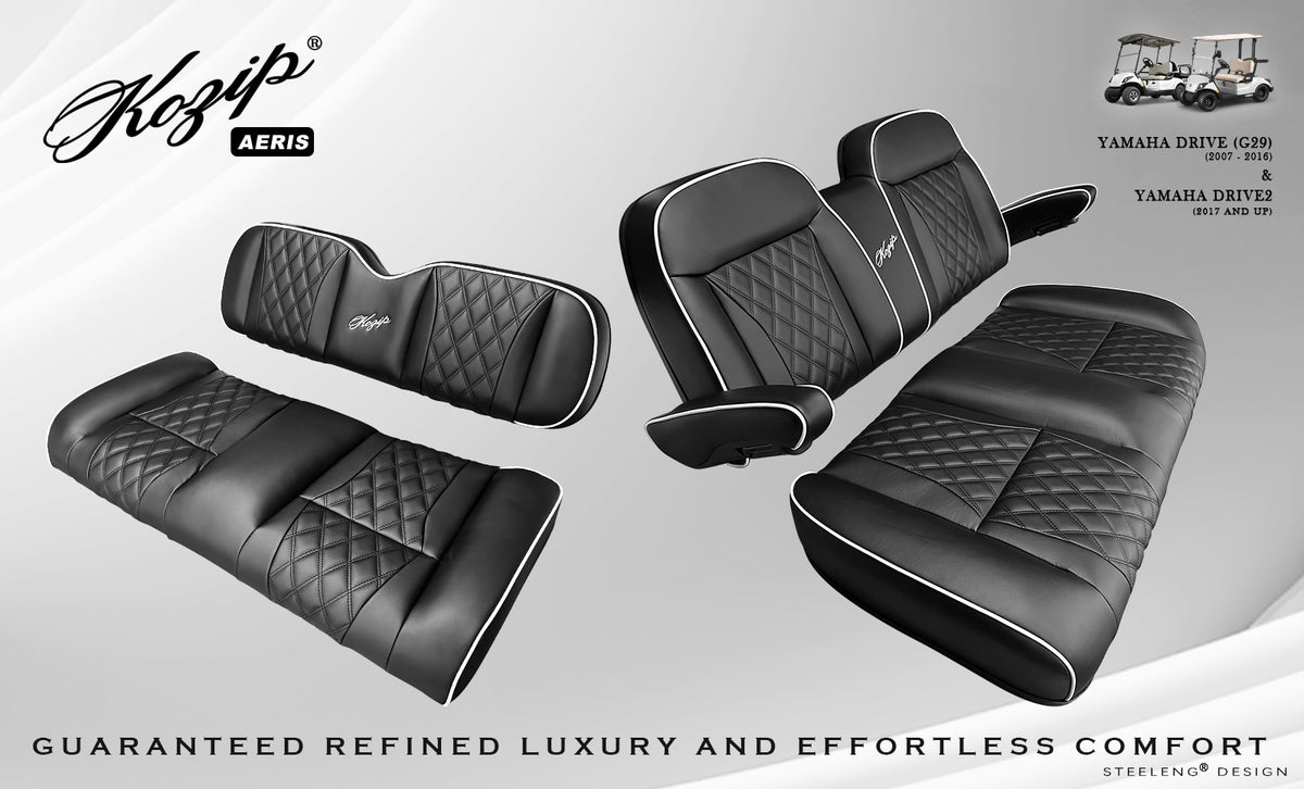Kozip Aeris Front & Rear Seat Cushion Set – Black/White – Yamaha G29 / Drive 2