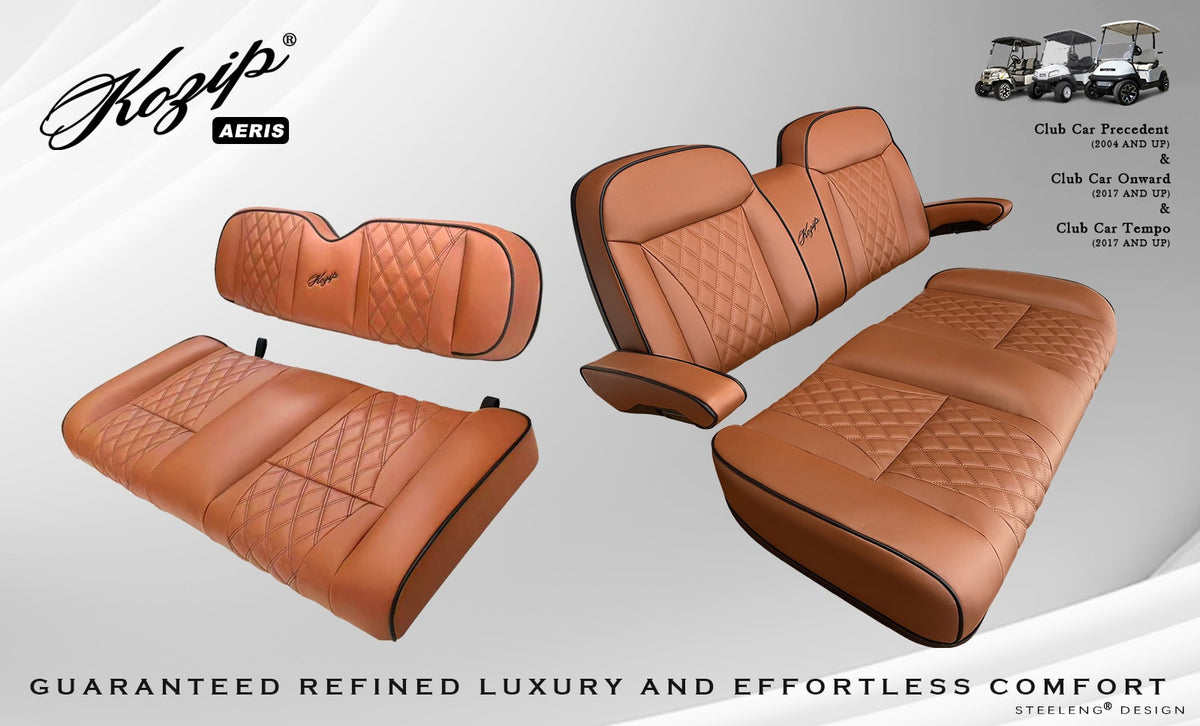 Kozip Aeris Front & Rear Seat Cushion Set – Brown/Black – Club Car Precedent / Tempo / Onward