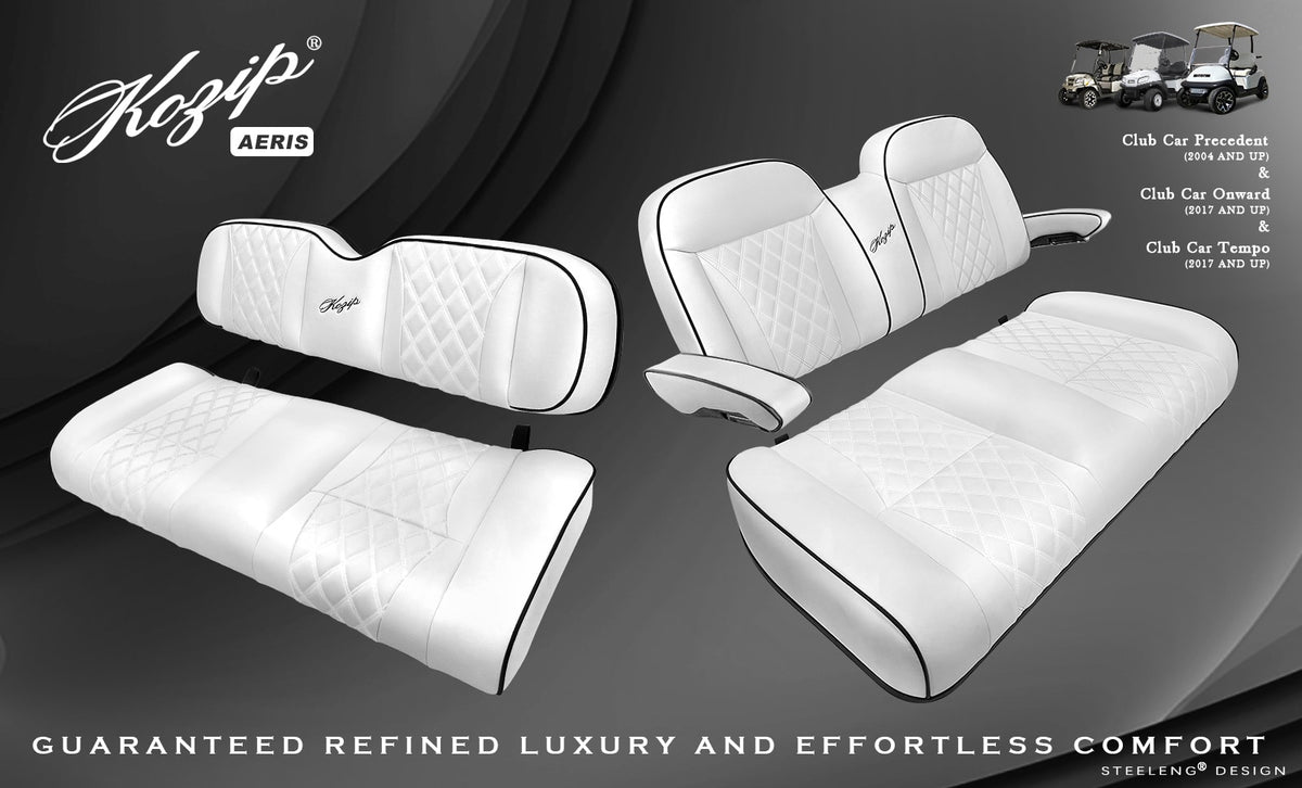 Kozip Aeris Front & Rear Seat Cushion Set – White/Black – Club Car Precedent / Tempo / Onward