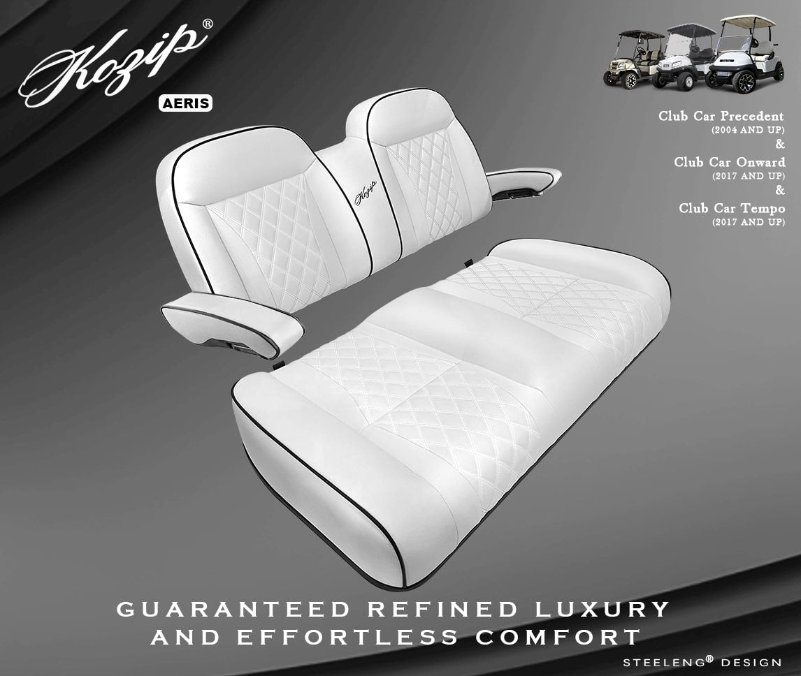 Kozip Aeris Front & Rear Seat Cushion Set – White/Black – Club Car Precedent / Tempo / Onward