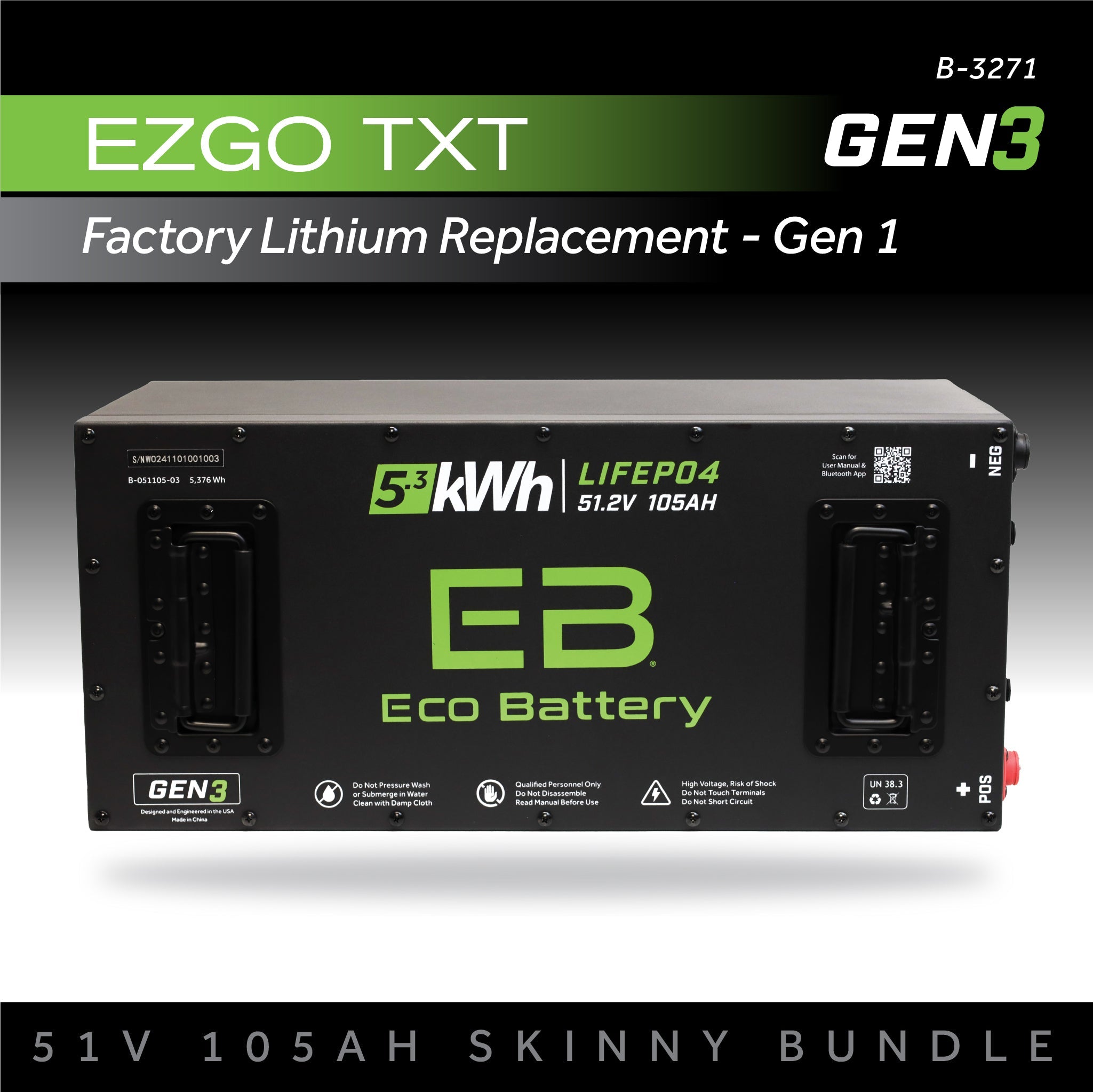 51V 105AH Skinny Battery Bundle / EZGO TXT Samsung Gen1