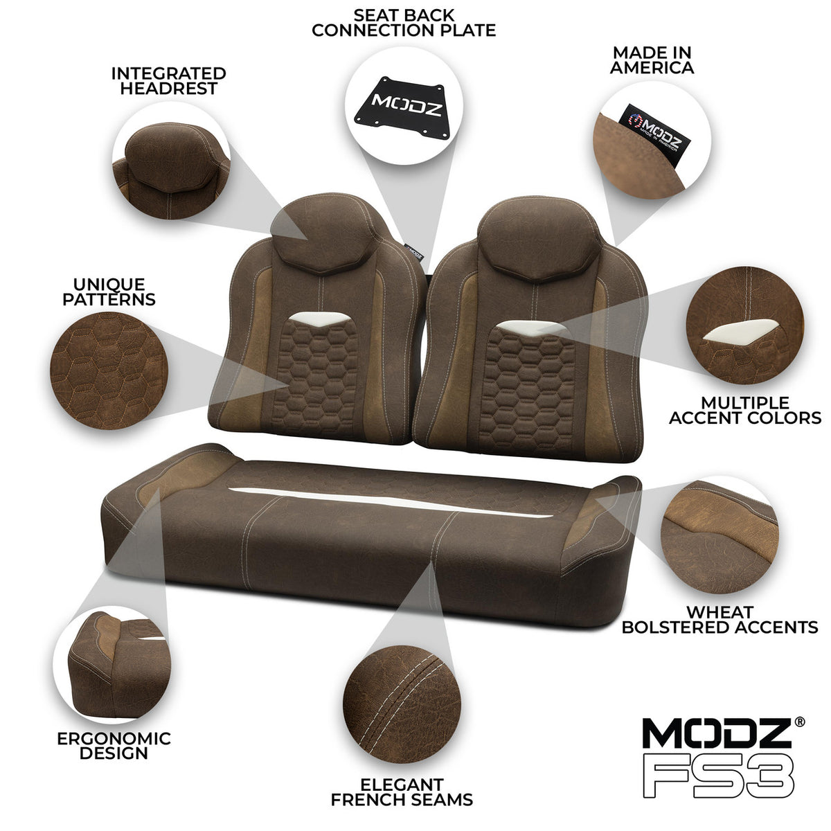 MODZ® FS3 Custom Front Seat - Brown Base - Choose Pattern and