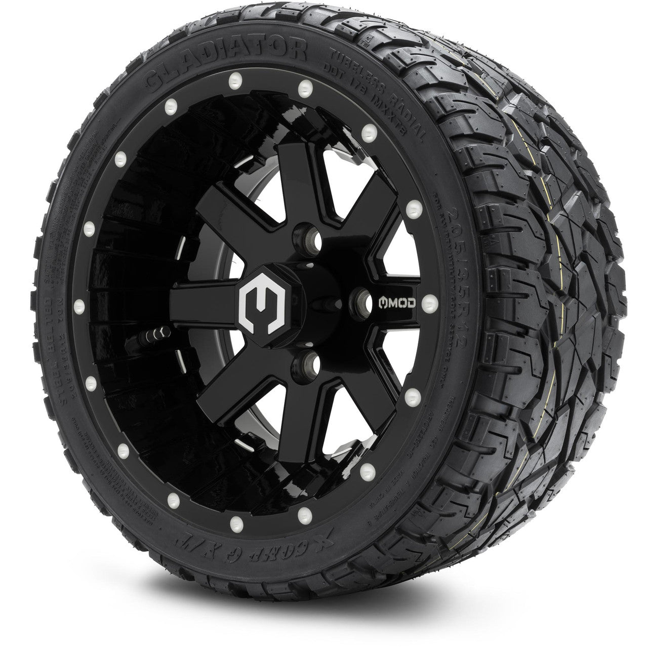 MODZ® 12" Assault Glossy Black with Ball Mill - LowPro Tires and Wheels Combo