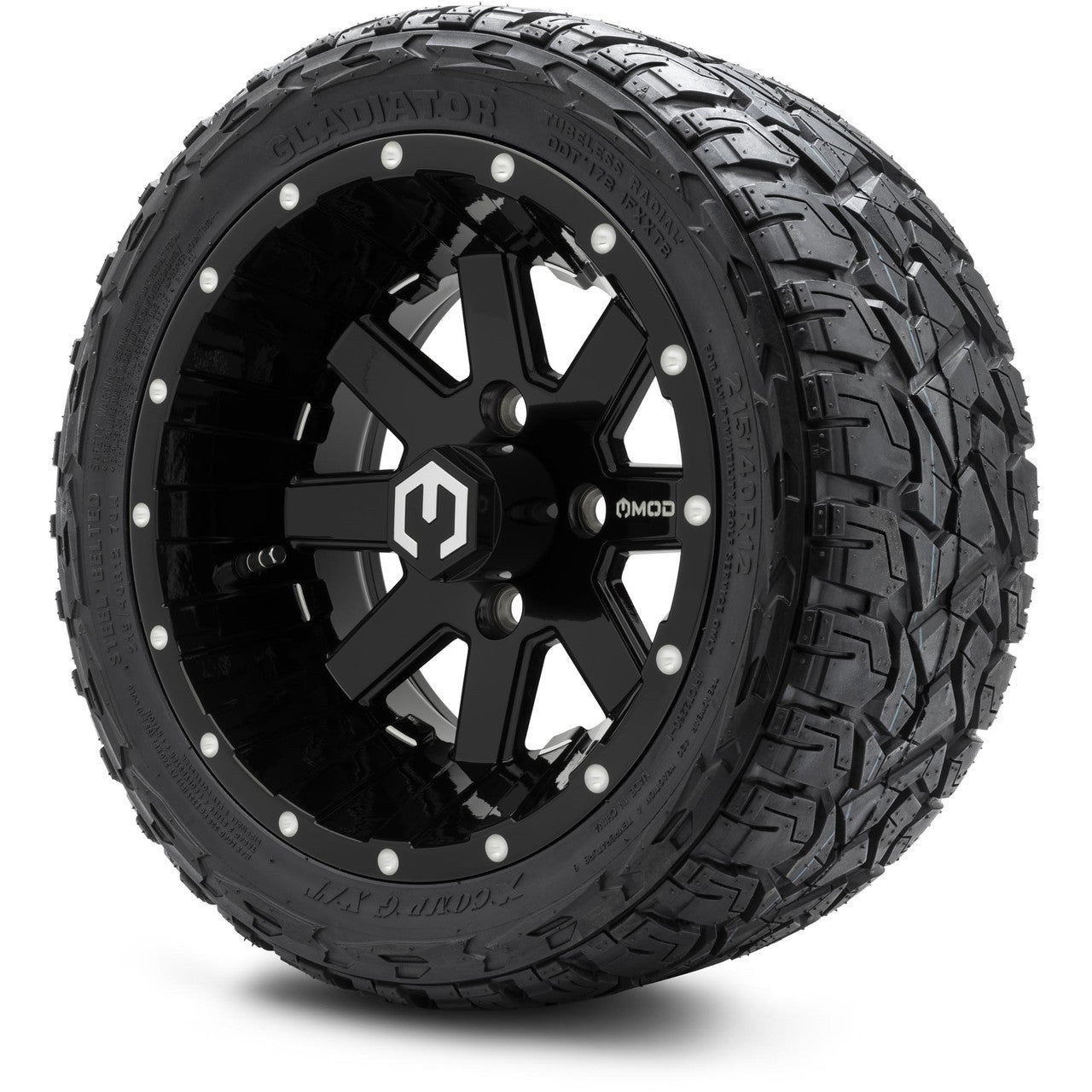 MODZ® 12" Assault Glossy Black with Ball Mill - LowPro Tires and Wheels Combo