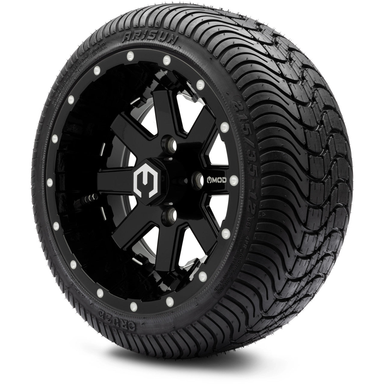 MODZ® 12" Assault Glossy Black with Ball Mill - LowPro Tires and Wheels Combo
