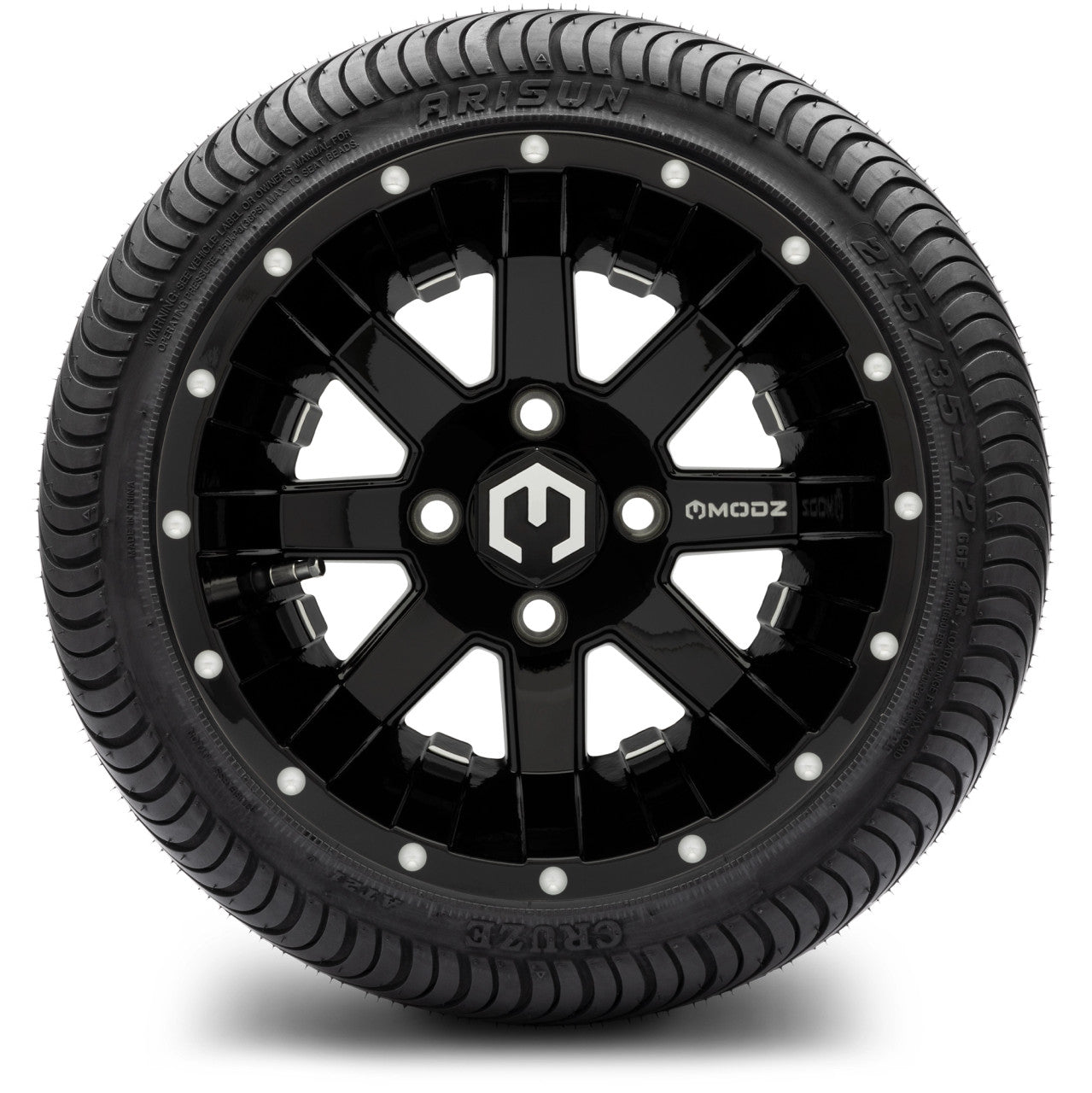 MODZ® 12" Assault Glossy Black with Ball Mill - LowPro Tires and Wheels Combo
