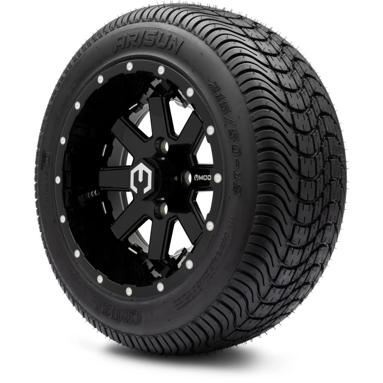 MODZ® 12" Assault Glossy Black with Ball Mill - LowPro Tires and Wheels Combo