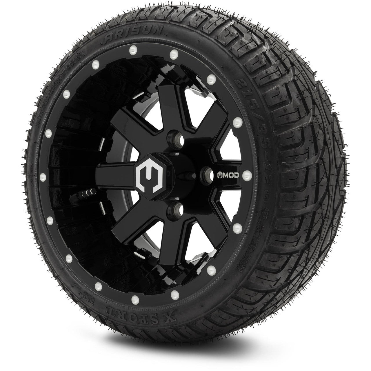 MODZ® 12" Assault Glossy Black with Ball Mill - LowPro Tires and Wheels Combo