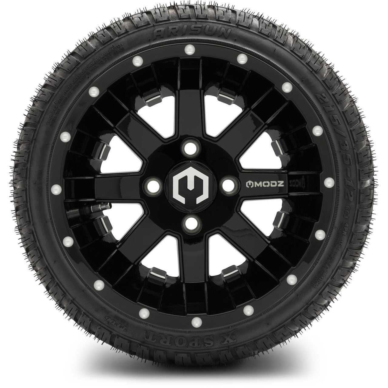 MODZ® 12" Assault Glossy Black with Ball Mill - LowPro Tires and Wheels Combo