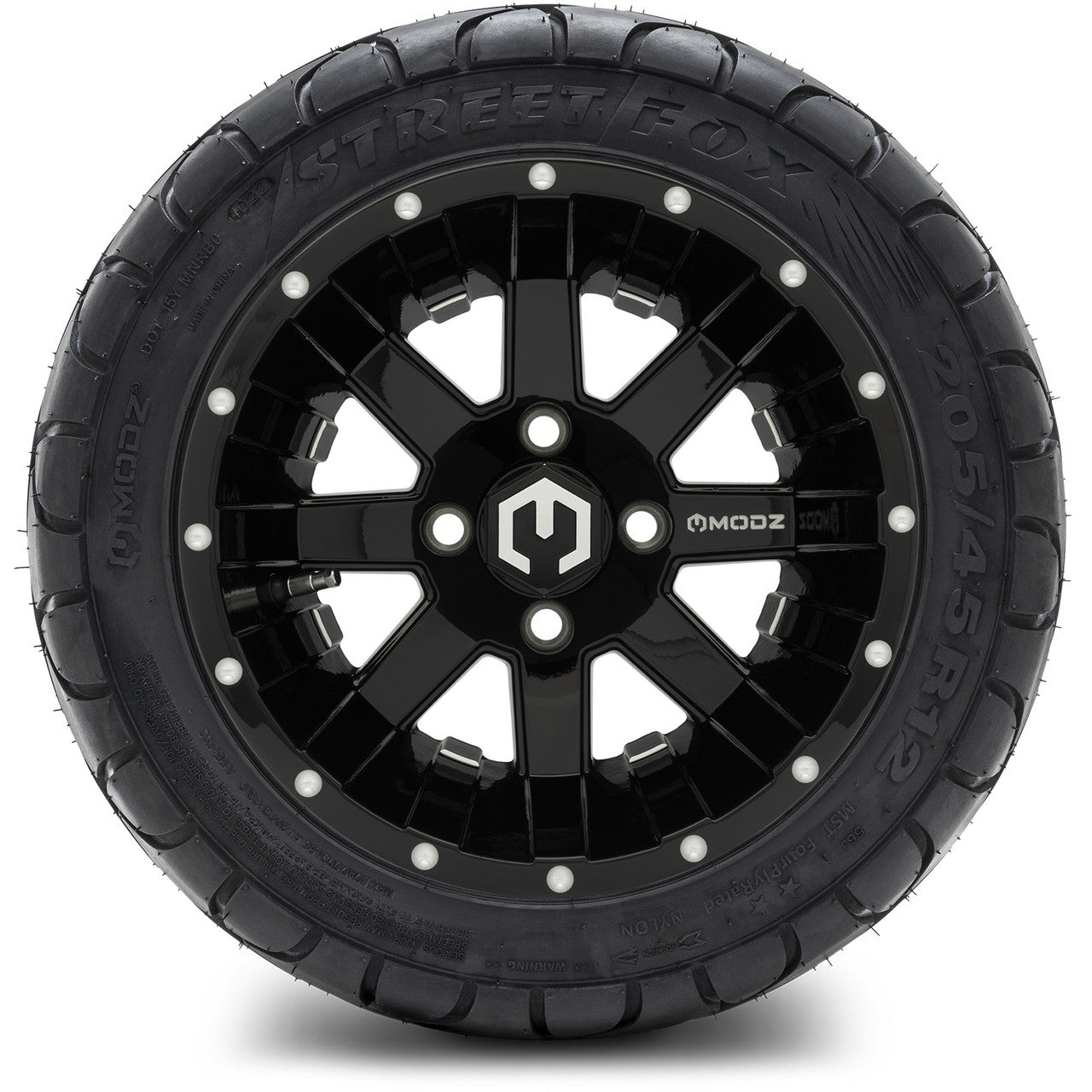 MODZ® 12" Assault Glossy Black with Ball Mill - LowPro Tires and Wheels Combo