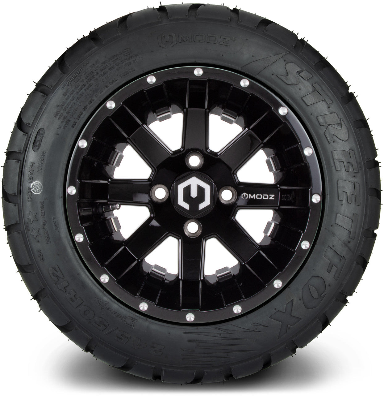 MODZ® 12" Assault Glossy Black with Ball Mill - LowPro Tires and Wheels Combo