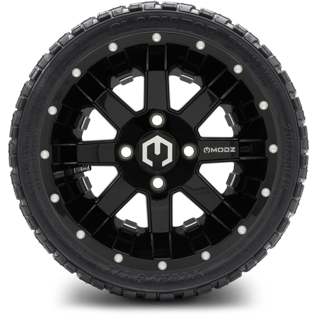 MODZ® 12" Assault Glossy Black with Ball Mill - LowPro Tires and Wheels Combo