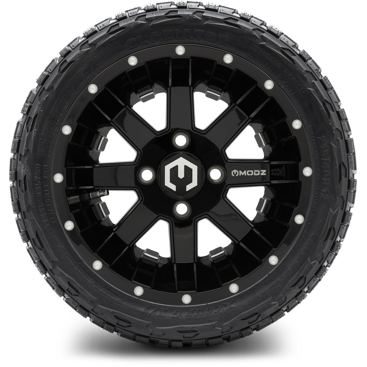 MODZ® 12" Assault Glossy Black with Ball Mill - LowPro Tires and Wheels Combo