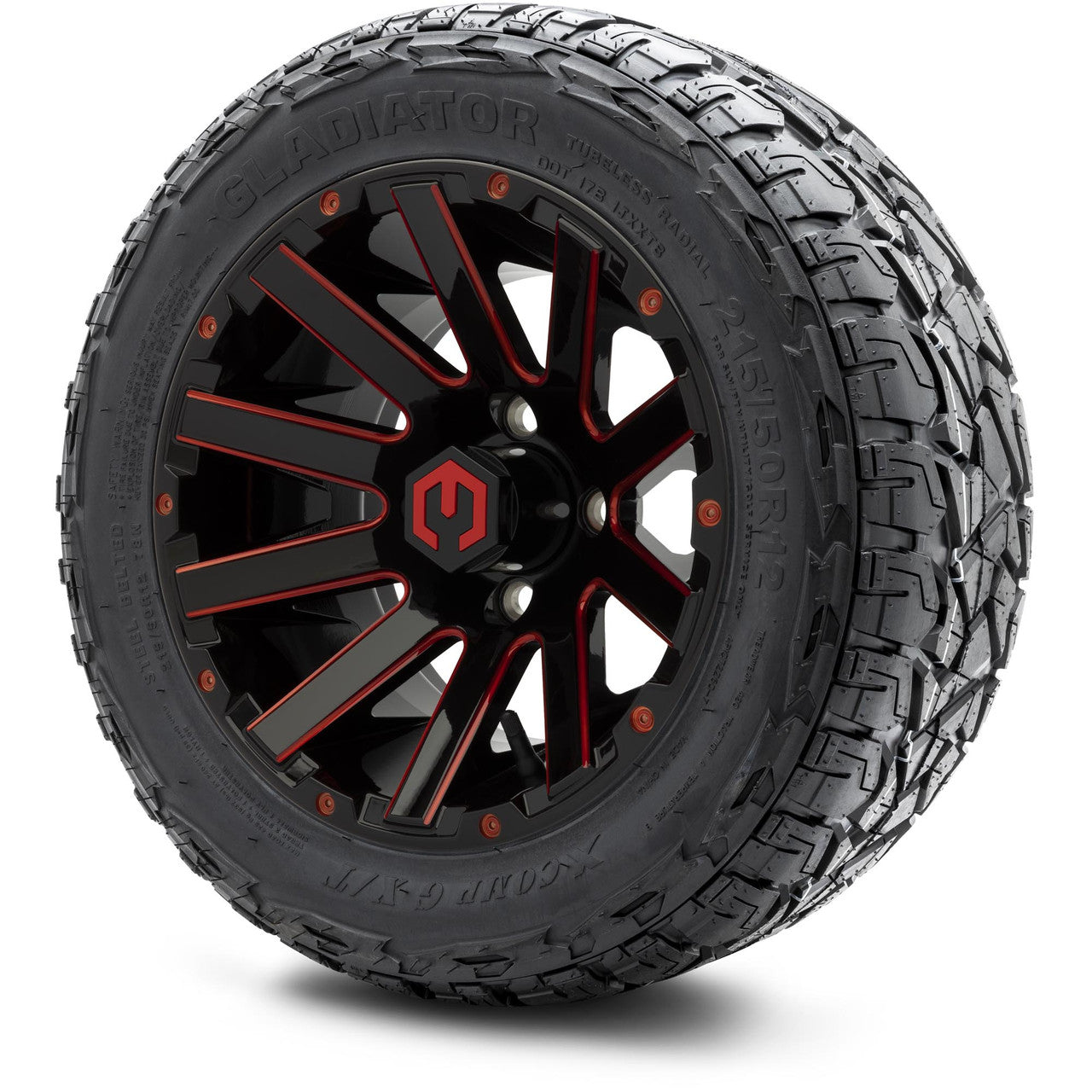 MODZ® 12" Mauler Red and Black Ball Mill - Lifted Tires and Wheels Combo