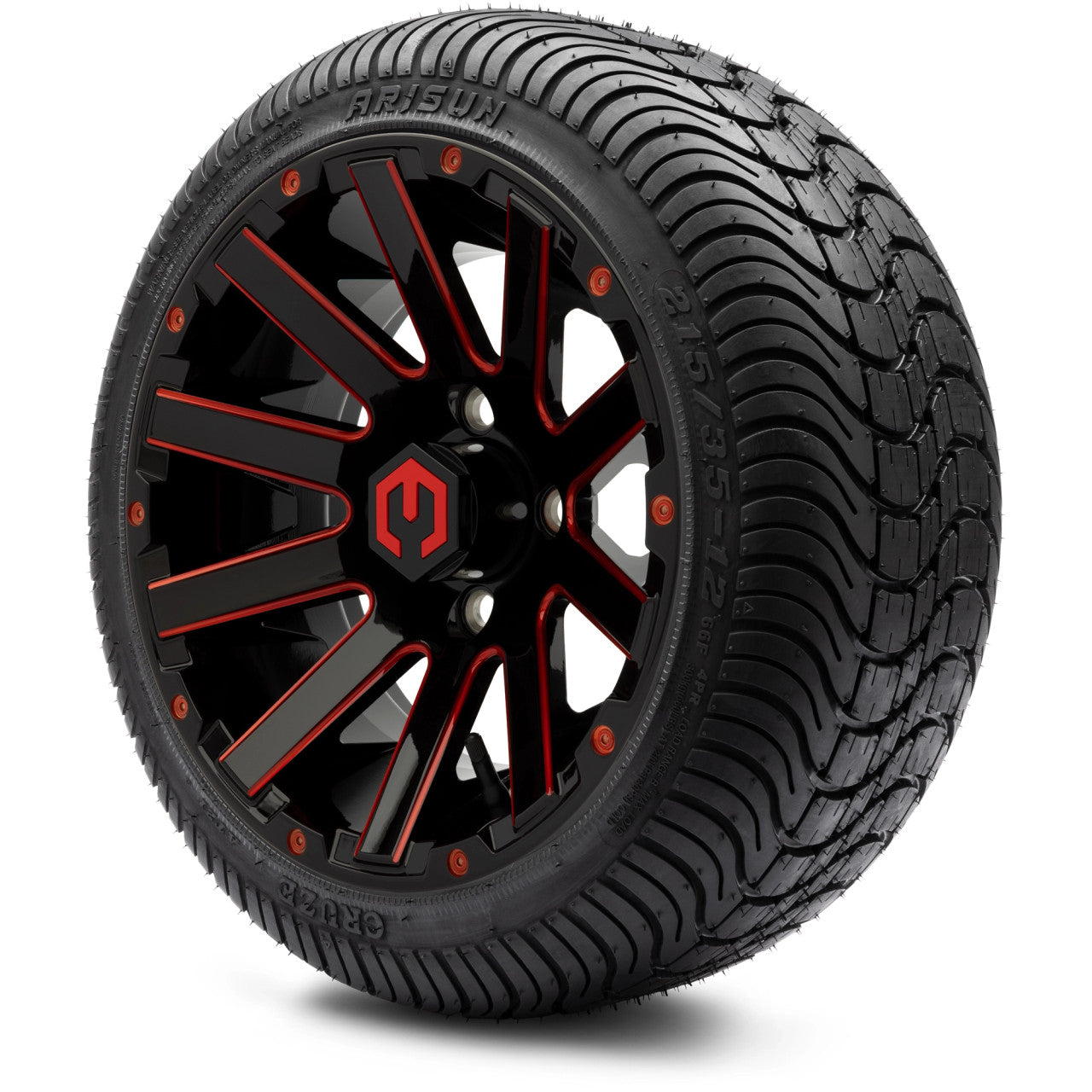 MODZ® 12" Mauler Red and Black Ball Mill - LowPro Tires and Wheels Combo