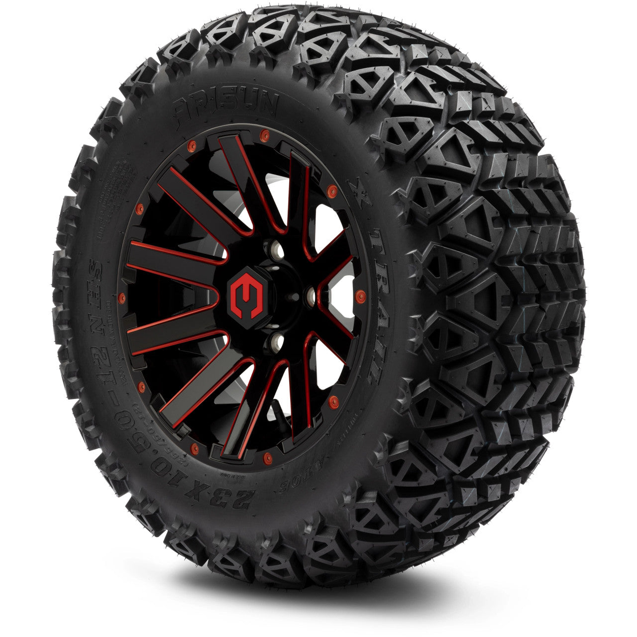 MODZ® 12" Mauler Red and Black Ball Mill - Lifted Tires and Wheels Combo