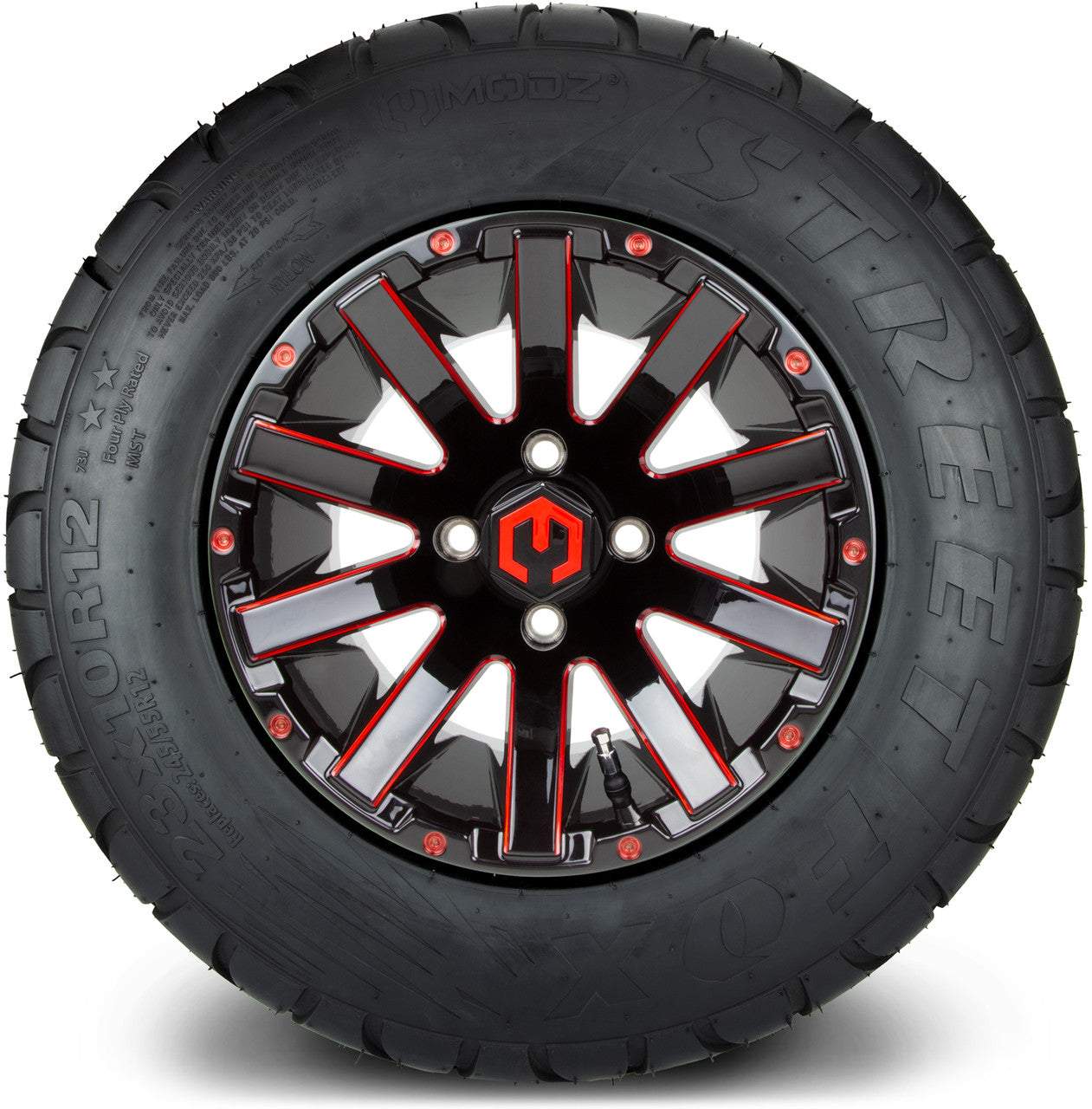 MODZ® 12" Mauler Red and Black Ball Mill - Lifted Tires and Wheels Combo