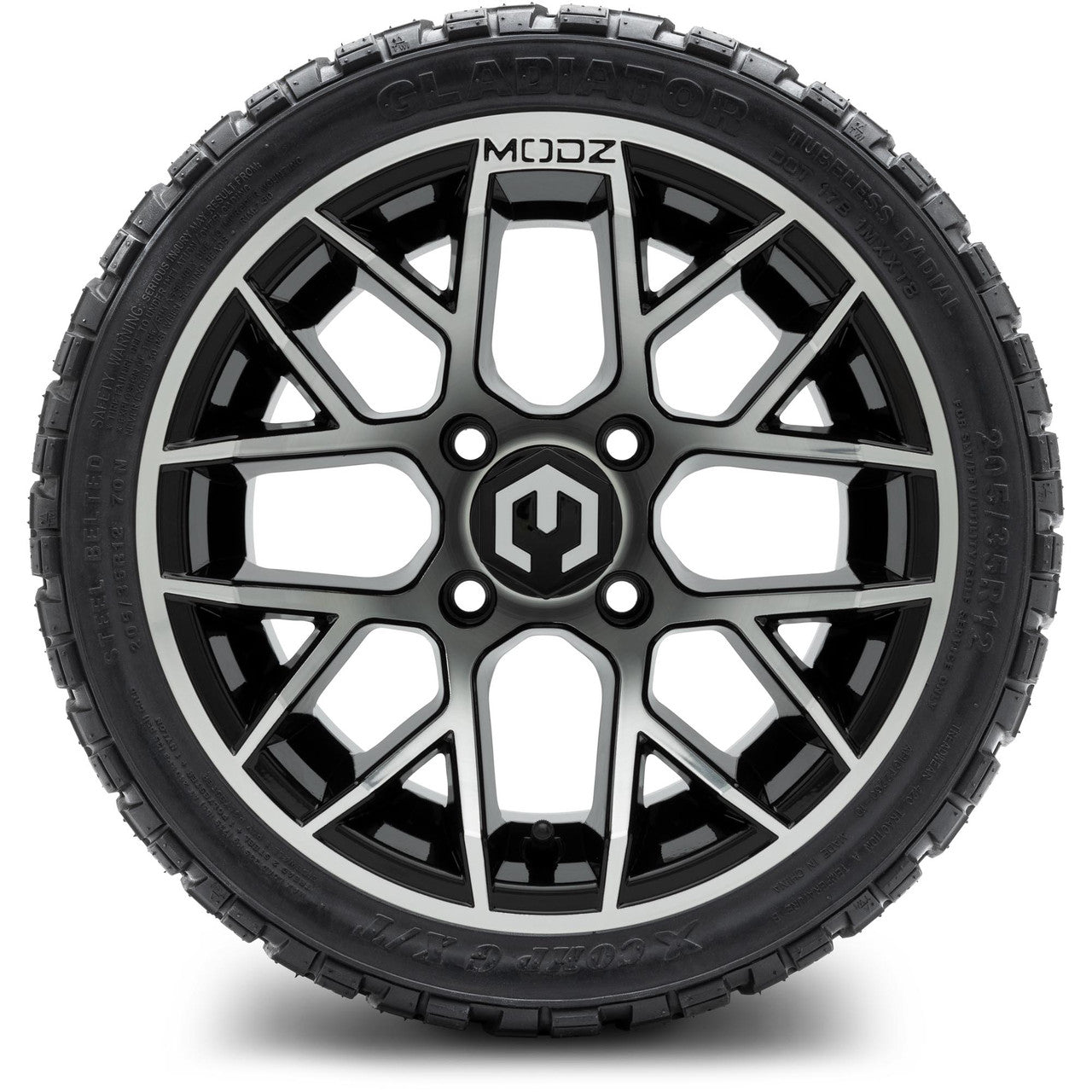 MODZ® 12" Matrix Machined Glossy Black - LowPro Tires and Wheels Combo