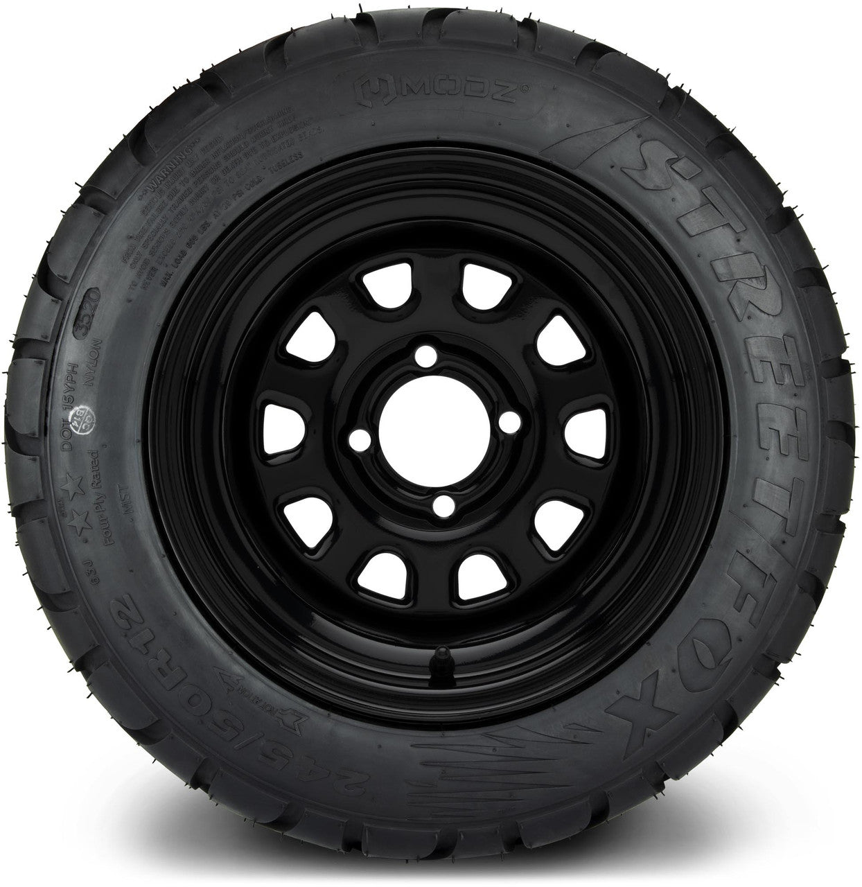 MODZ® 12" Steel D-Window Glossy Black - LowPro Tires and Wheels Combo