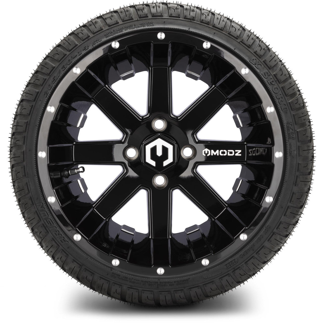 MODZ® 14" Assault Glossy Black Ball Mill - LowPro Street Tire and Wheels Combo