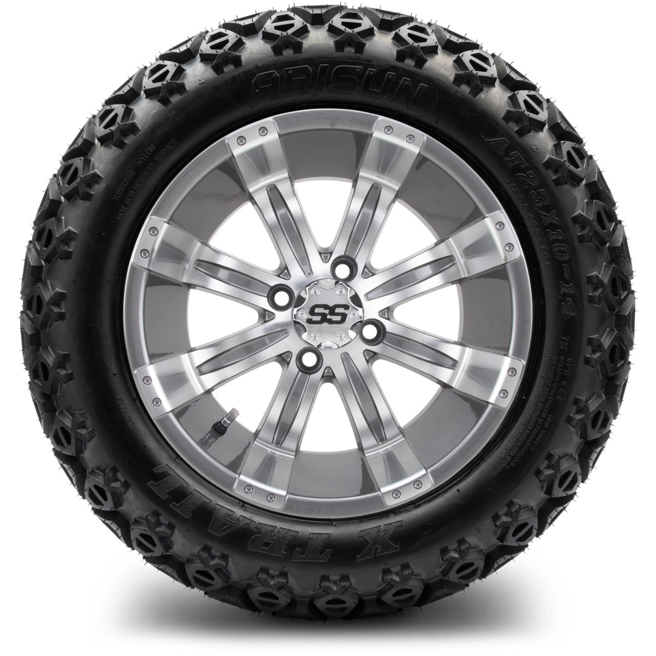 14" Tempest Gunmetal Golf Cart Wheels, All Terrain Tires and a 6" Lift Kit Combo