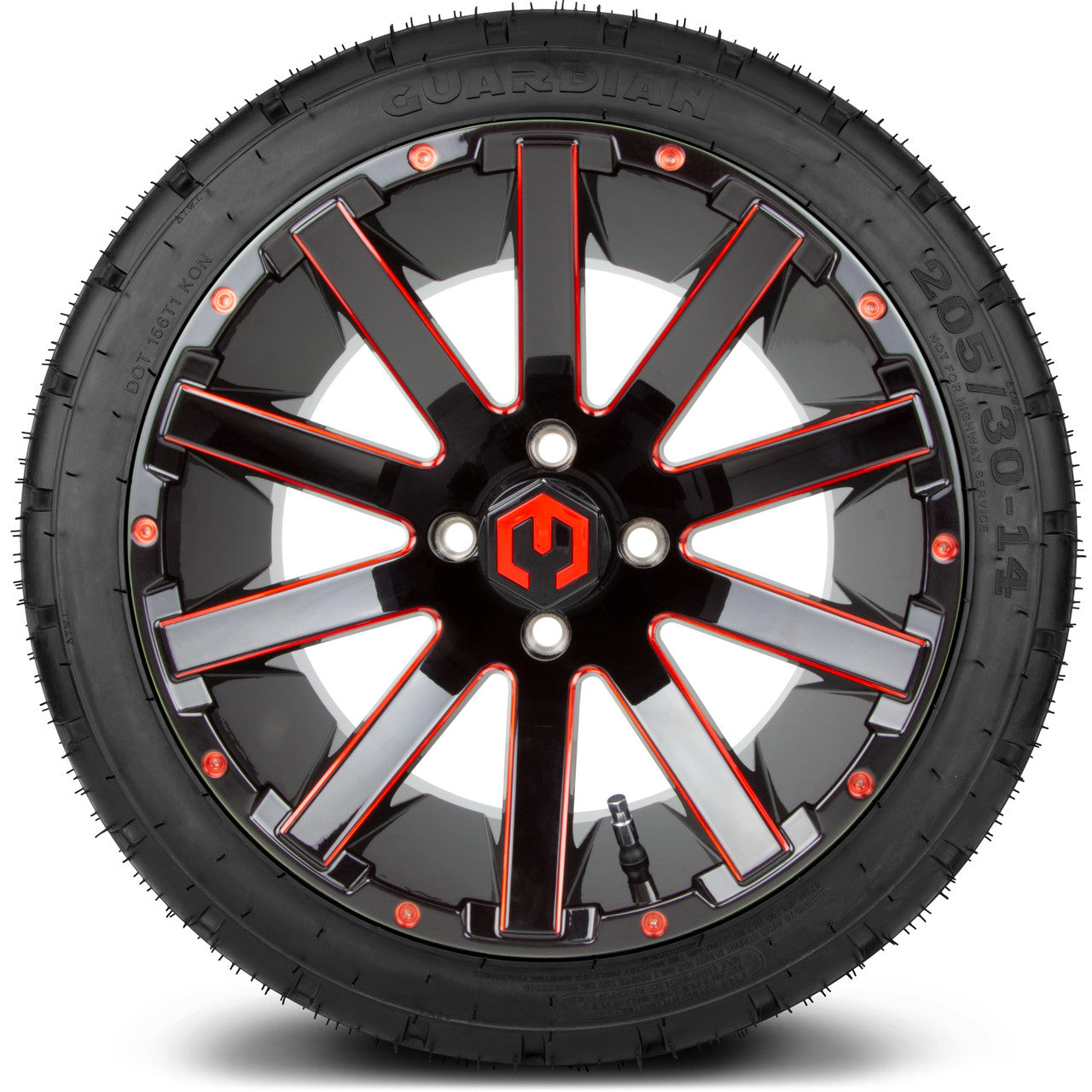 MODZ® 14" Mauler Red and Black Ball Mill - LowPro Tires and Wheels Combo