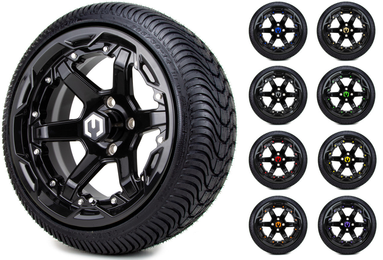 MODZ® 14" Gladiator Glossy Black w/Color Accents - LowPro Street Tire and Wheels Combo