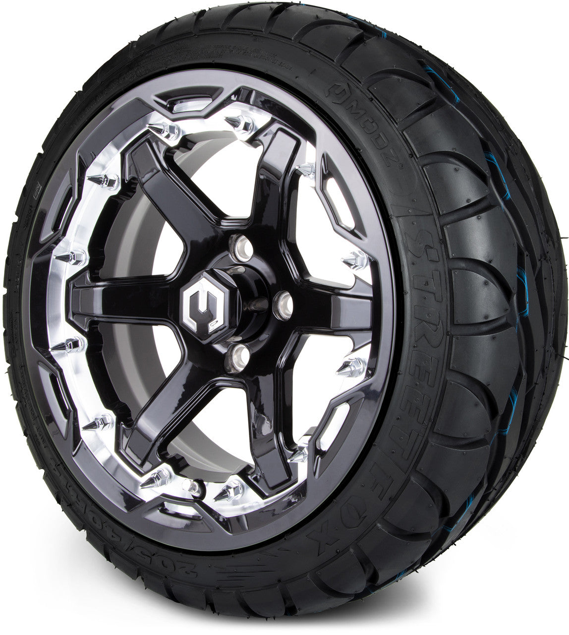 MODZ® 14" Gladiator Machine & Black w/Spike Options - LowPro Street Tire and Wheels Combo