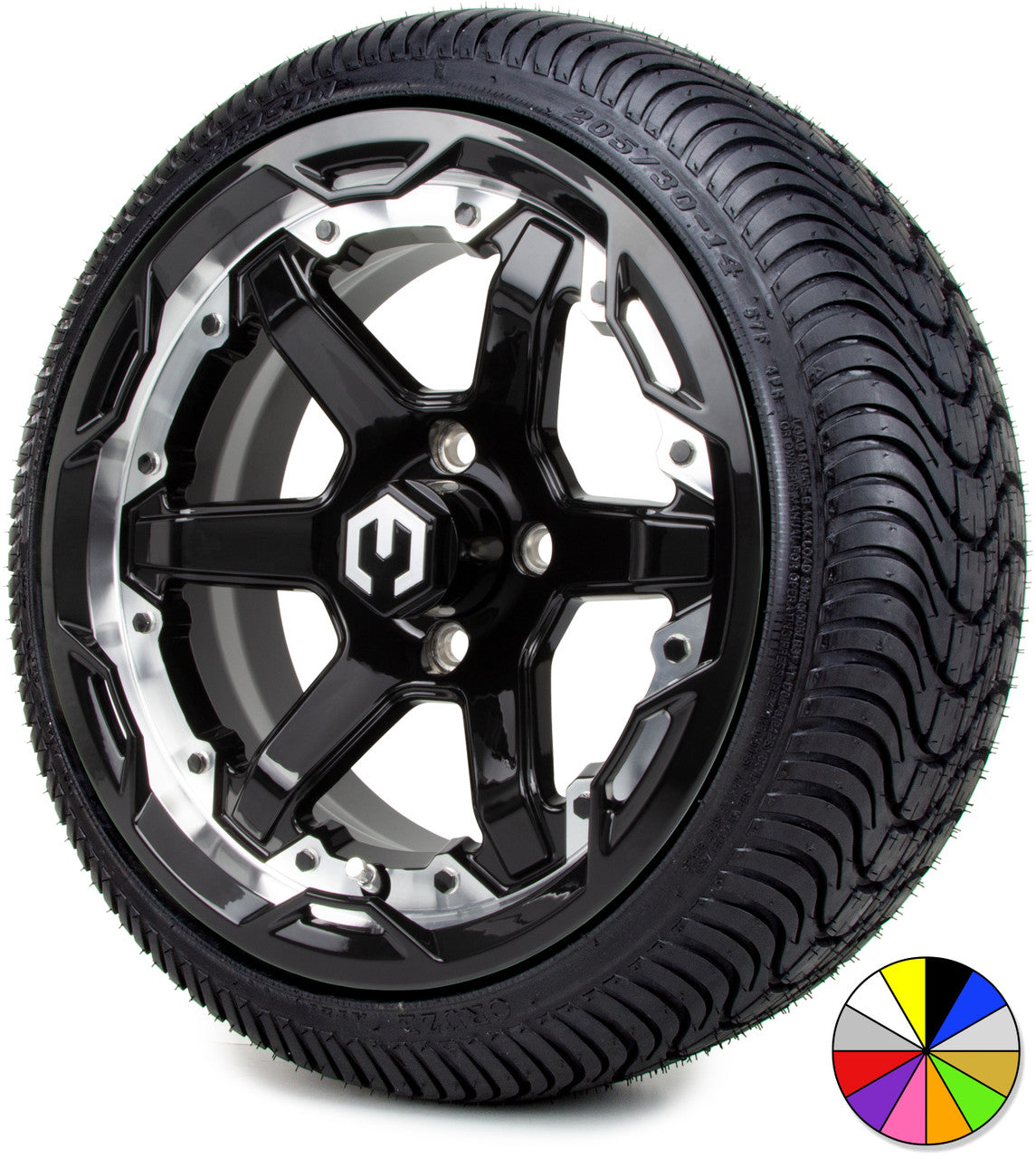 MODZ® 14" Gladiator Machined Black with Color Accents - LowPro Street Tire and Wheels Combo