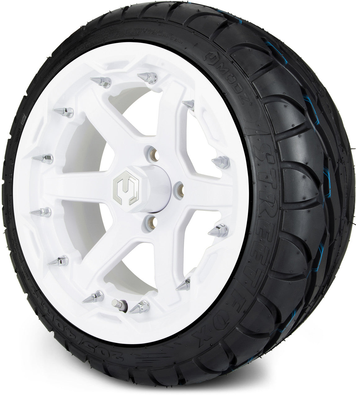 MODZ® 14" Gladiator Glossy White w/Spike Options - LowPro Street Tire and Wheels Combo