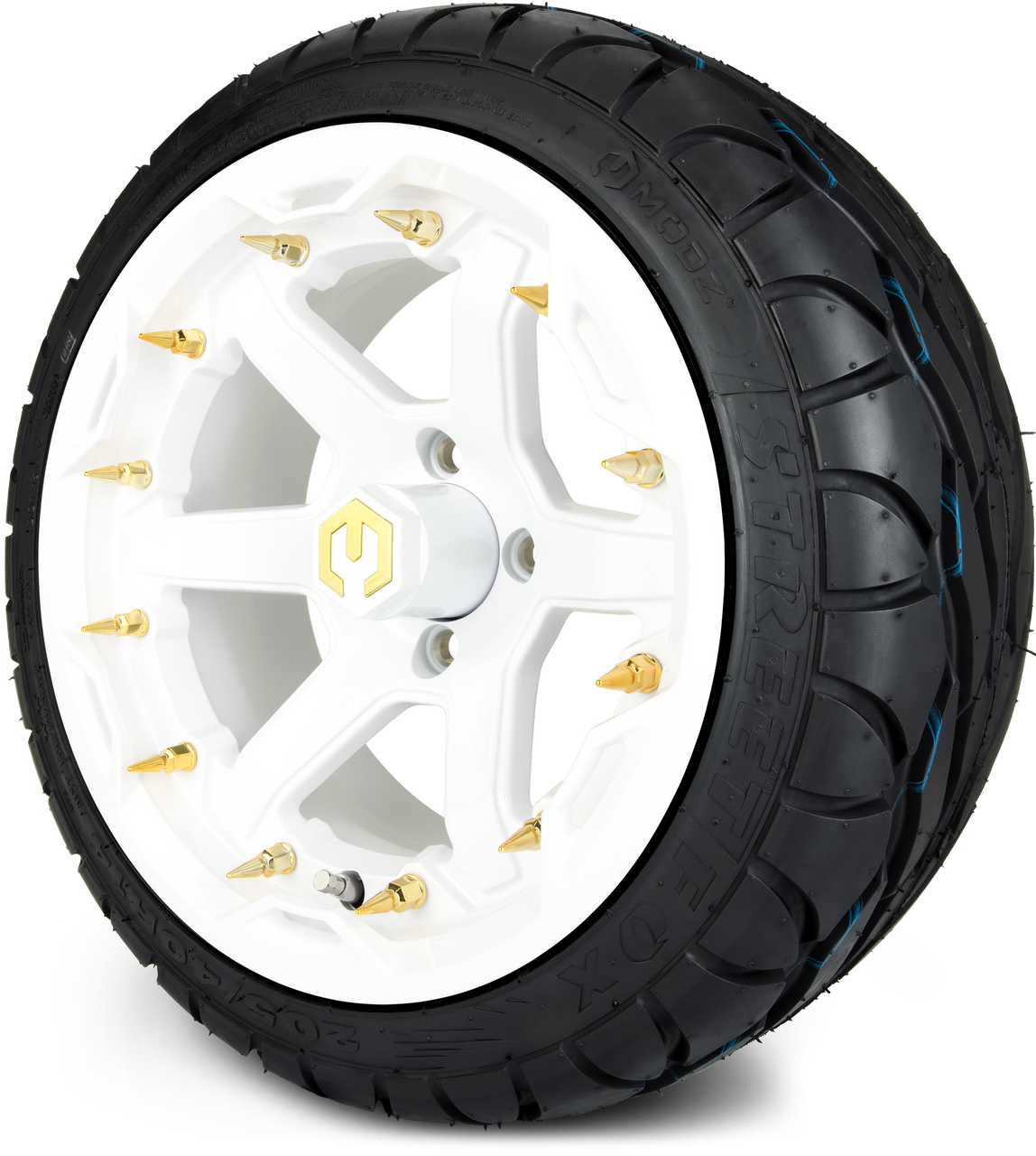 MODZ® 14" Gladiator Glossy White w/Spike Options - LowPro Street Tire and Wheels Combo