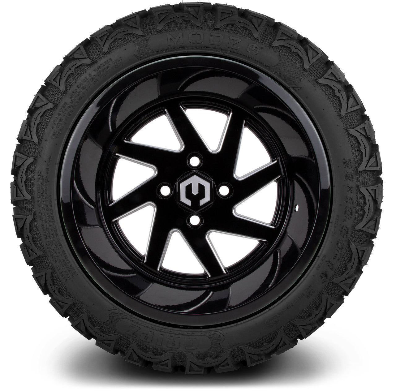 MODZ® 14" Fury Glossy Black with Ball Mill - Lifted Tires and Wheels Combo